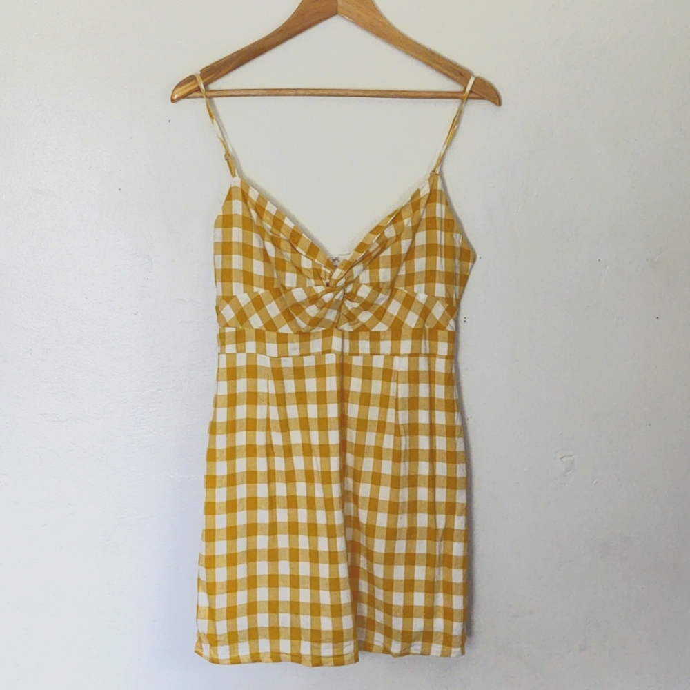 Forever 21 Yellow Gingham Mini Dress sz   Large Women's